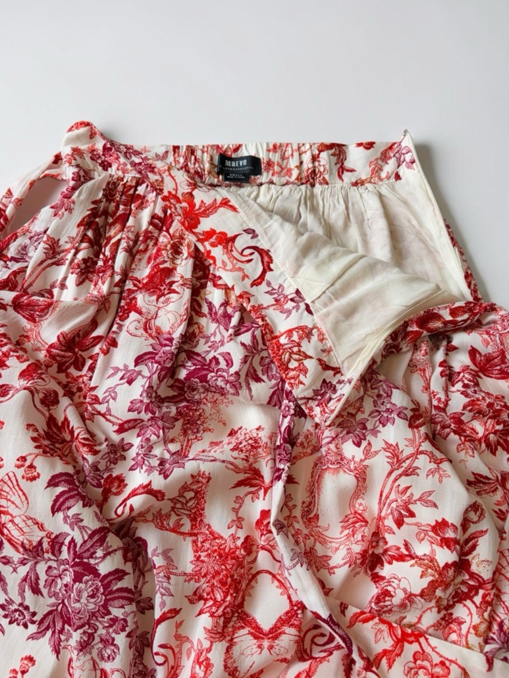 Maeve by Anthropologie Red and Rose Whimsical Print Midi Skirt Dipped Hem S - Picture 10 of 13